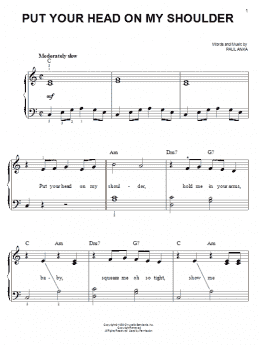 page one of Put Your Head On My Shoulder (Easy Piano)