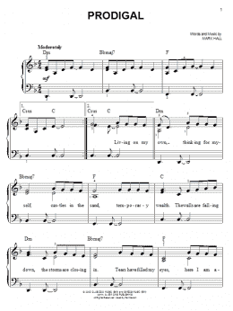 page one of Prodigal (Easy Piano)