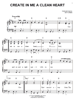 page one of Create In Me A Clean Heart (Easy Piano)