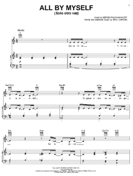 page one of All By Myself (Solo otro vez) (Piano, Vocal & Guitar Chords (Right-Hand Melody))