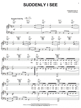 page one of Suddenly I See (Piano, Vocal & Guitar Chords (Right-Hand Melody))