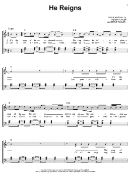 page one of He Reigns (Piano, Vocal & Guitar Chords (Right-Hand Melody))