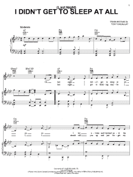 page one of (Last Night) I Didn't Get To Sleep At All (Piano, Vocal & Guitar Chords (Right-Hand Melody))