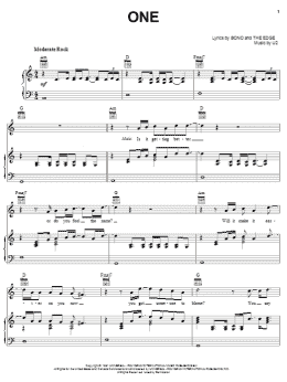 page one of One (Piano, Vocal & Guitar Chords (Right-Hand Melody))