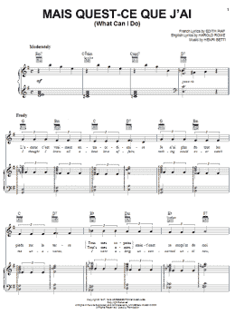 page one of Mais Quest-Ce Que J'ai (What Can I Do) (Piano, Vocal & Guitar Chords (Right-Hand Melody))