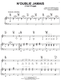 page one of N'oublie Jamais (I Can't Forget) (Piano, Vocal & Guitar Chords (Right-Hand Melody))