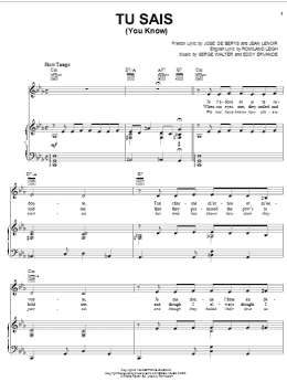 page one of Tu Sais (You Know) (Piano, Vocal & Guitar Chords (Right-Hand Melody))
