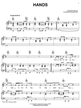 page one of Hands (Piano, Vocal & Guitar Chords (Right-Hand Melody))
