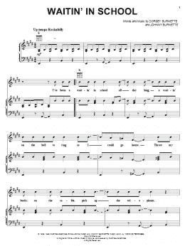 page one of Waitin' In School (Piano, Vocal & Guitar Chords (Right-Hand Melody))