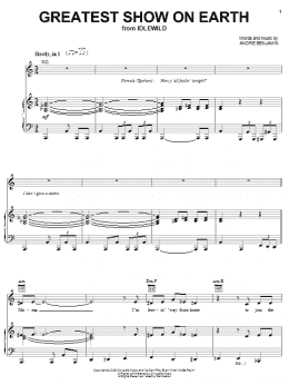 page one of Greatest Show On Earth (Piano, Vocal & Guitar Chords (Right-Hand Melody))