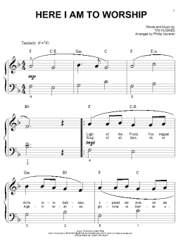page one of Here I Am To Worship (arr. Phillip Keveren) (Big Note Piano)