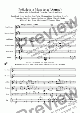 page one of Prélude à la Muse (et à l'Amuse): A Passacaglia for Rock Band, Percussion Ensemble and Harp