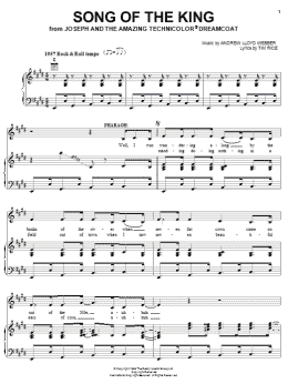 page one of Song Of The King (from Joseph And The Amazing Technicolor Dreamcoat) (Piano, Vocal & Guitar Chords (Right-Hand Melody))