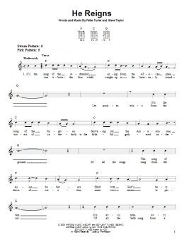 page one of He Reigns (Easy Guitar)