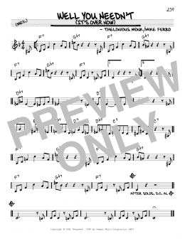 page one of Well You Needn't (It's Over Now) (Real Book – Melody & Chords – C Instruments)