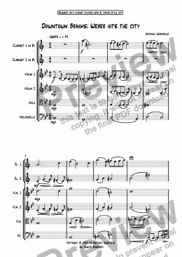 page one of Downtown Brahms - Weber Hits The City (2 Clarinets in Bb & String Quartet)
