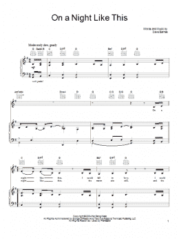 page one of On A Night Like This (Piano, Vocal & Guitar Chords (Right-Hand Melody))