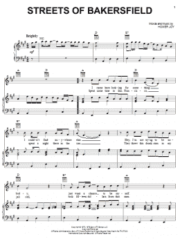page one of Streets Of Bakersfield (Piano, Vocal & Guitar Chords (Right-Hand Melody))