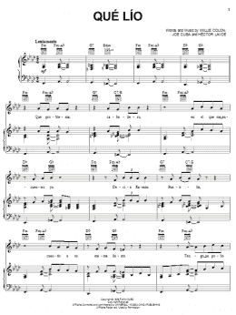 page one of Que Lio (Piano, Vocal & Guitar Chords (Right-Hand Melody))