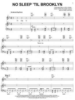 page one of No Sleep Till Brooklyn (Piano, Vocal & Guitar Chords (Right-Hand Melody))