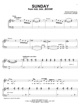page one of Sunday (from tick, tick... BOOM!) (Piano & Vocal)