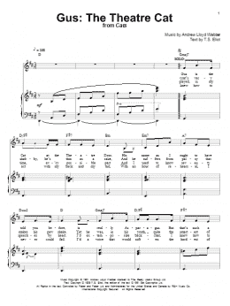 page one of Gus: The Theatre Cat (from Cats) (Piano & Vocal)