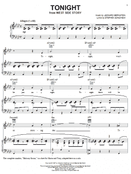page one of Tonight (from West Side Story) (Piano, Vocal & Guitar Chords (Right-Hand Melody))