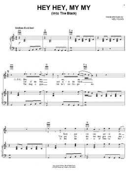 page one of Hey Hey, My My (Into The Black) (Piano, Vocal & Guitar Chords (Right-Hand Melody))