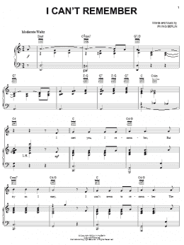 page one of I Can't Remember (Piano, Vocal & Guitar Chords (Right-Hand Melody))