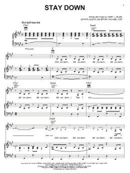 page one of Stay Down (Piano, Vocal & Guitar Chords (Right-Hand Melody))