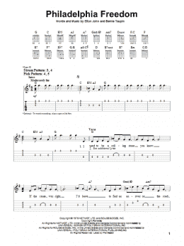 page one of Philadelphia Freedom (Easy Guitar Tab)