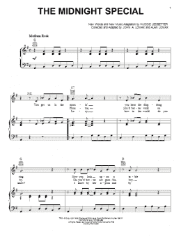 page one of The Midnight Special (Piano, Vocal & Guitar Chords (Right-Hand Melody))