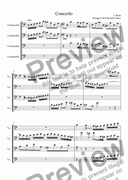 page one of Bach Violin Double in D Minor for Cello Quartet