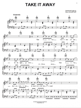 page one of Take It Away (Piano, Vocal & Guitar Chords (Right-Hand Melody))