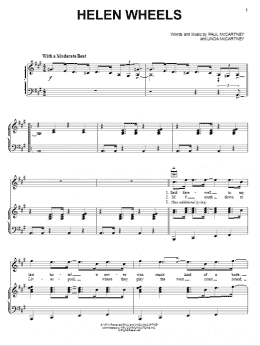 page one of Helen Wheels (Piano, Vocal & Guitar Chords (Right-Hand Melody))