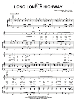 page one of It's A Long Lonely Highway (Piano, Vocal & Guitar Chords (Right-Hand Melody))