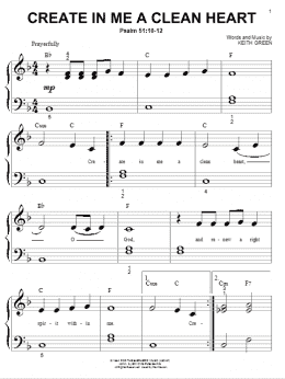 page one of Create In Me A Clean Heart (Big Note Piano)