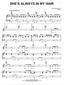 page one of She's Always In My Hair (Piano, Vocal & Guitar Chords (Right-Hand Melody))