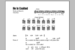 page one of He Is Exalted (Guitar Chords/Lyrics)