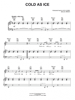 page one of Cold As Ice (Piano, Vocal & Guitar Chords (Right-Hand Melody))