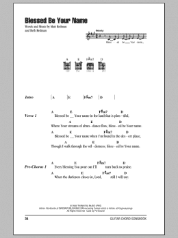 page one of Blessed Be Your Name (Guitar Chords/Lyrics)