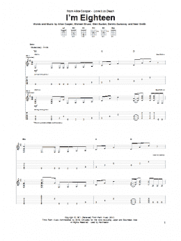 page one of I'm Eighteen (Guitar Tab)