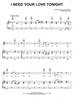 page one of I Need Your Love Tonight (Piano, Vocal & Guitar Chords (Right-Hand Melody))
