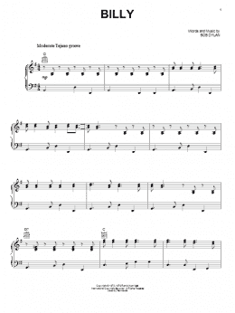 page one of Billy (Piano, Vocal & Guitar Chords (Right-Hand Melody))