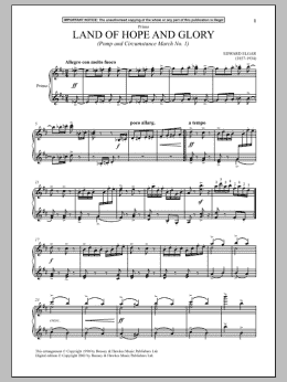 page one of Land Of Hope And Glory (March No. 1 from Pomp And Circumstance) (Piano Duet)