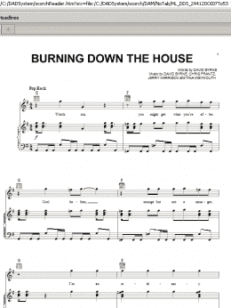 page one of Burning Down The House (Piano, Vocal & Guitar Chords (Right-Hand Melody))