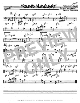 page one of 'Round Midnight (Real Book – Melody & Chords – Bass Clef Instruments)