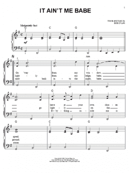 page one of It Ain't Me Babe (Easy Piano)