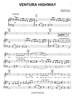page one of Ventura Highway (Piano, Vocal & Guitar Chords (Right-Hand Melody))
