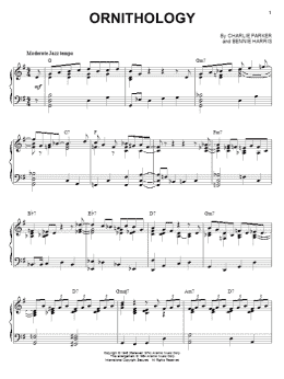 page one of Ornithology (Piano Solo)